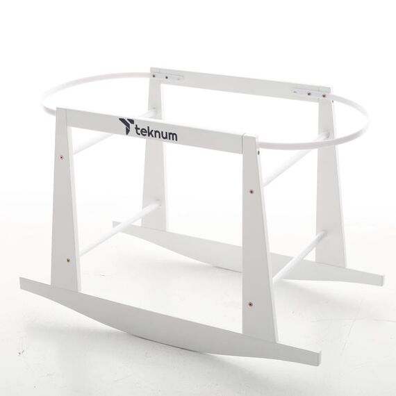 Teknum Wicker Pod Moses Basket Rocker Stand White New Zealand Pine Wood Up To 30Kg