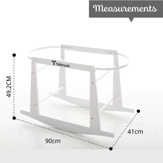 Teknum Wicker Pod Moses Basket Rocker Stand White New Zealand Pine Wood Up To 30Kg, 7 image