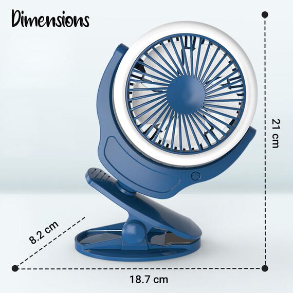Teknum 2-In-1 Stroller Usb Charging Fan With Light 1200Mah, Color: Blue, 7 image