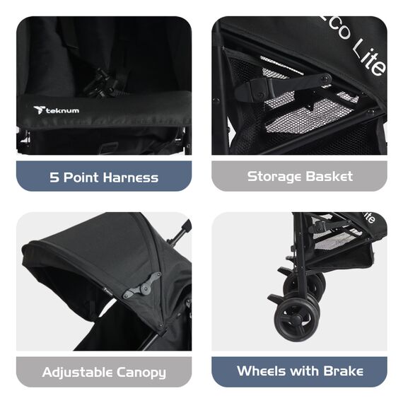 Teknum Eco Lite 2 Stroller With Cup Holder Black 6–36 Months Up To 15Kg Lightweight Foldable, 6 image