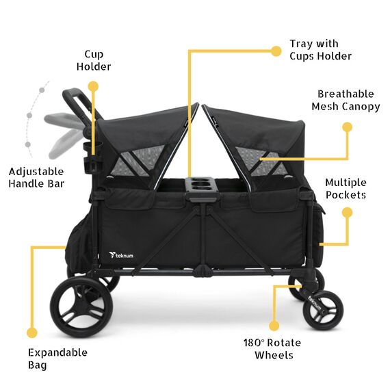 Teknum Fellow Wagon Stroller For 2 Kids With Snack Tray 6-36 Months, 6 image