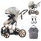 Teknum 3 In 1 Stroller Black With Sunveno Diaper Bag And Hooks 0–3 Years Up To 18Kg, Color: Grey