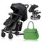 Teknum 2In1 Glide Stroller With Green Diaper Tote Bag Black 0–36 Months Up To 22Kg, Color: Black & Green