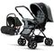 Teknum Reversible Trip Baby Stroller Travel System With Infant Car Seat Multi Recline 6-36 Months, Color: Grey
