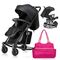 Teknum 2In1 Glide Stroller With Green Diaper Tote Bag Black 0–36 Months Up To 22Kg, Color: Black & Fuchsia
