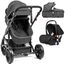 Teknum 3In1 Baby Stroller Travel System Sleeping Bassinet Extra Wide Seat 360° Rotating Wheels Fully Reclinable Car Seat Compatible Coffee Holder Spill Proof Mat 0-3 Years, Color: Dark Grey