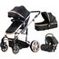 Teknum 3In1 Baby Stroller Travel System Sleeping Bassinet Extra Wide Seat 360° Rotating Wheels Fully Reclinable Car Seat Compatible Coffee Holder Spill Proof Mat 0-3 Years, Color: Black