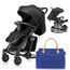 Teknum 2In1 Glide Stroller With Green Diaper Tote Bag Black 0–36 Months Up To 22Kg, Color: Black & Navy Blue