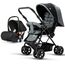 Teknum Reversible Trip Baby Stroller Travel System With Infant Car Seat Multi Recline 6-36 Months, Color: Grey