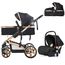 Teknum 3In1 Baby Stroller Travel System Sleeping Bassinet Extra Wide Seat 360° Rotating Wheels Fully Reclinable Car Seat Compatible Coffee Holder Spill Proof Mat 0-3 Years, Color: Black & Gold, 3 image
