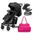 Teknum 2In1 Glide Stroller With Green Diaper Tote Bag Black 0–36 Months Up To 22Kg, Color: Black & Fuchsia