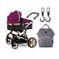 Teknum 3 In 1 Stroller Black With Sunveno Diaper Bag And Hooks 0–3 Years Up To 18Kg, Color: Wine