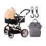 Teknum 3 In 1 Stroller Black With Sunveno Diaper Bag And Hooks 0–3 Years Up To 18Kg, Color: Gold & Black
