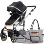Teknum 3 In 1 Pram Stroller With Diaper Bag Bundle 0–3 Years Up To 18Kg, Color: Black