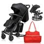 Teknum 2In1 Glide Stroller With Green Diaper Tote Bag Black 0–36 Months Up To 22Kg, Color: Black & Orange