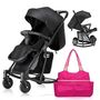 Teknum 2In1 Glide Stroller With Green Diaper Tote Bag Black 0–36 Months Up To 22Kg, Color: Black & Fuchsia